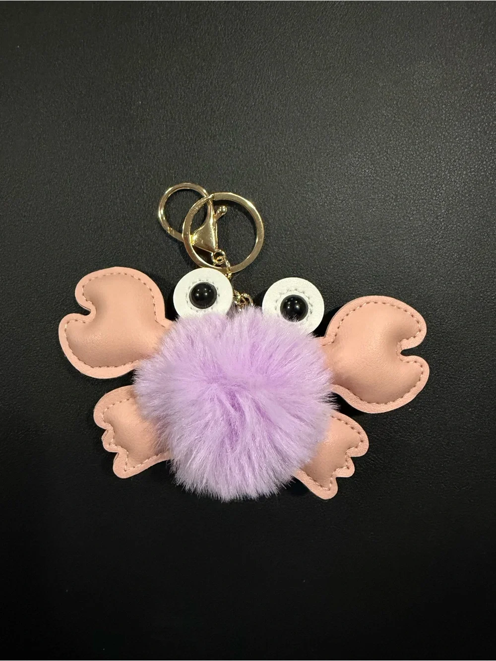 Lavender Pom Crab Keychain with Pink Claw Accents